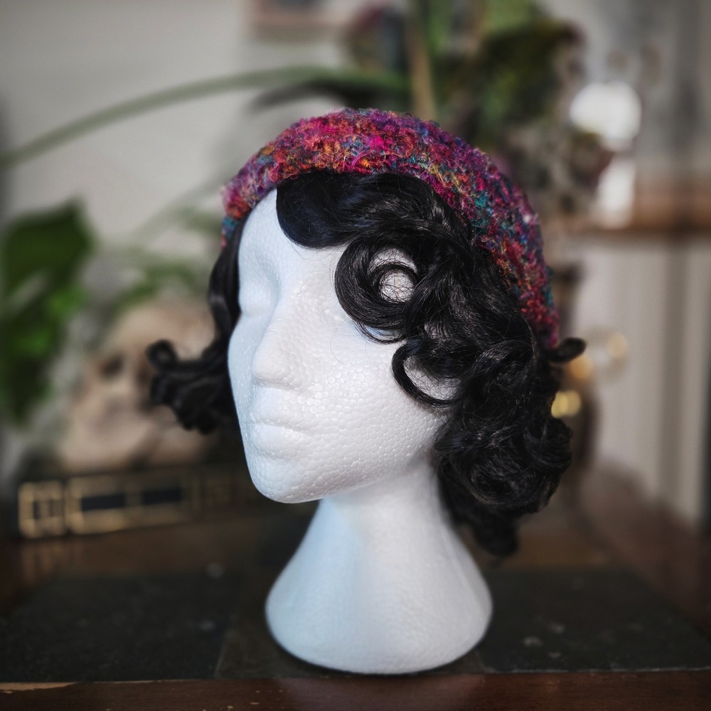 Beanie Hat Handmade Recycled Silk Yarn Vintage 90s Colorful Chunky Knit One Size - Picture 3 of 6